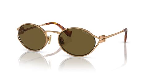 Miu Miu MU 52YS 54 Dark Brown & Brass Gold Sunglasses.